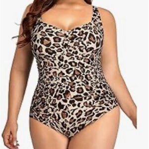 Leopard Print One-Piece Swimsuit with Matching Swim Skirt Women’s Size 22 Plus